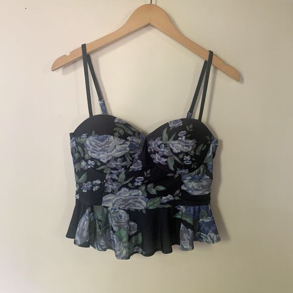 Albion Other - Albion Fit Peplum Tankini Swimsuit Top Size Medium Floral Navy Removable Straps